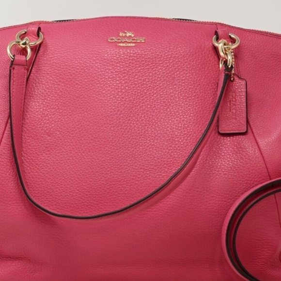 Coach Kelsey Pebbled Leather Medium Crossbody Satchel Tote - Dahlia Pink - Picture 7 of 8